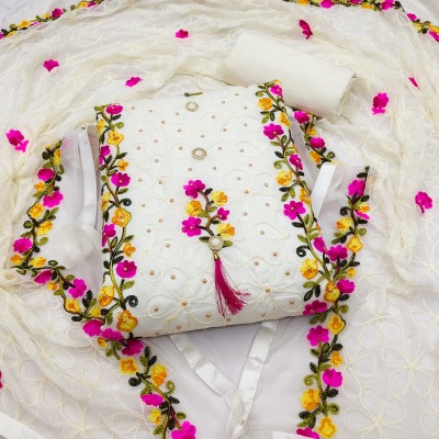 MEHZEEL FAB Cotton Blend Embroidered Kurta & Churidar Material