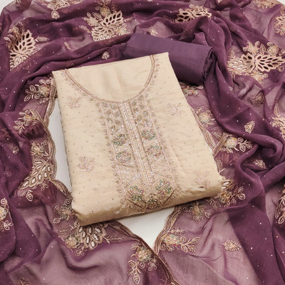 RISHA EXIM Pure Silk Embroidered Salwar Suit Material