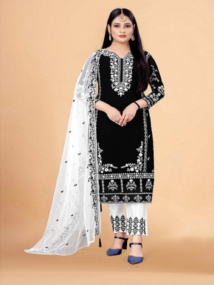ZONFAB Georgette Embroidered Gown/Anarkali Kurta & Bottom Material