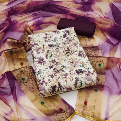 Blissta Cotton Blend Embellished Salwar Suit Material