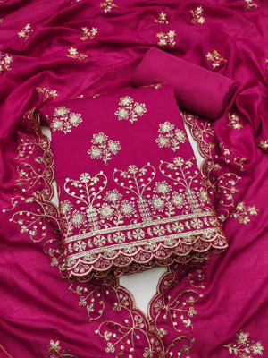 Nayanthara Trends Silk Blend Embroidered Salwar Suit Material