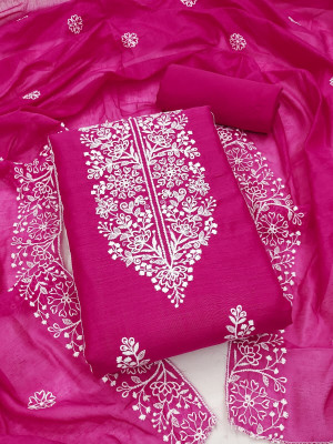 FLAPION CREATION Chanderi Embroidered Salwar Suit Material