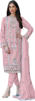 ZONFAB Organza Embroidered Salwar Suit Material