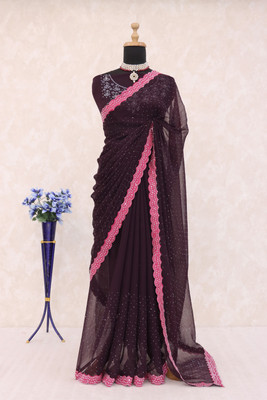 ZOYAL ENTERPRISE Embellished Blouse Material Organza Saree(Maroon)