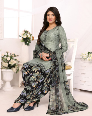 HouseOfCommon Crepe Solid, Floral Print, Printed, Geometric Print Kurta & Patiyala Material