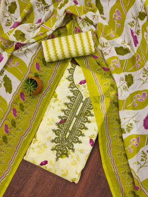 PANZORA Cotton Blend Embroidered, Floral Print Salwar Suit Material