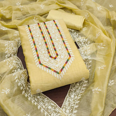 RUDRAA FAB Cotton Blend Embroidered Salwar Suit Material