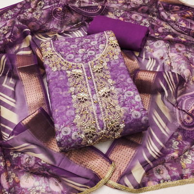 Saware Silk Blend Embroidered Salwar Suit Material
