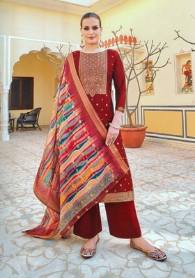 Ambarlyn Silk Blend Embroidered, Printed Salwar Suit Material