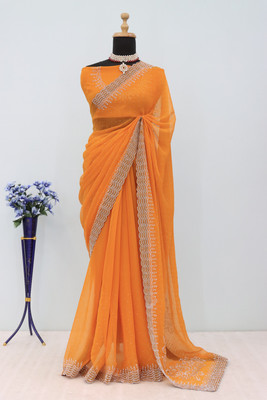EthnicAura Embellished Bollywood Organza Saree(Orange)