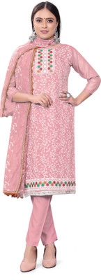HERE&NOW Chanderi Embroidered Salwar Suit Material