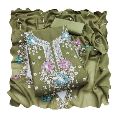 NEGRONI Georgette Embroidered Salwar Suit Material