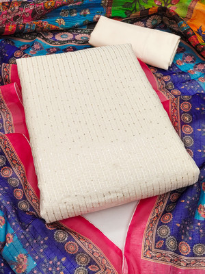 Leeza Store Chanderi Striped Salwar Suit Material