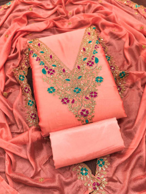 RUDRAA FAB Silk Blend Embroidered Salwar Suit Material