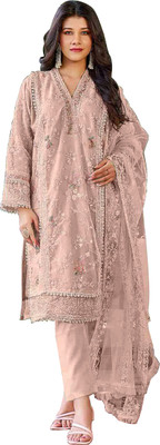 ICEQUBEFAB Organza Embroidered Salwar Suit Material