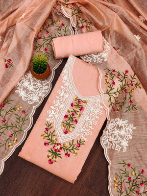 BlissFlair Chanderi Embroidered Salwar Suit Material