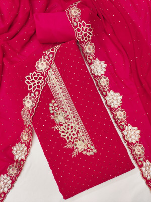 Shree Meladi Pure Silk Solid, Embroidered, Floral Print, Embellished Salwar Suit Material