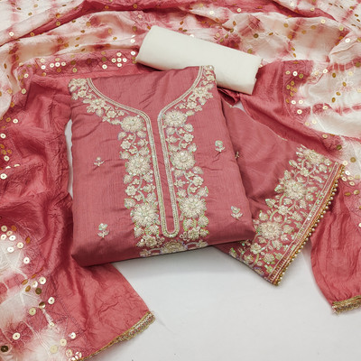 Saware Cotton Silk Embellished Salwar Suit Material