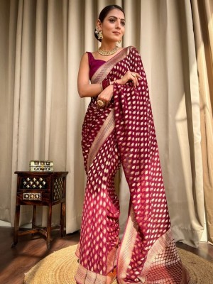 V V FASHION Embellished Banarasi Cotton Silk Saree(Maroon)