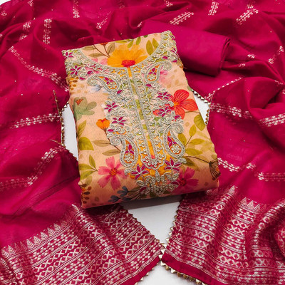 PANZORA Silk Blend Floral Print Salwar Suit Material