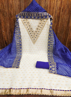 HLSILK Chanderi Embroidered Salwar Suit Material