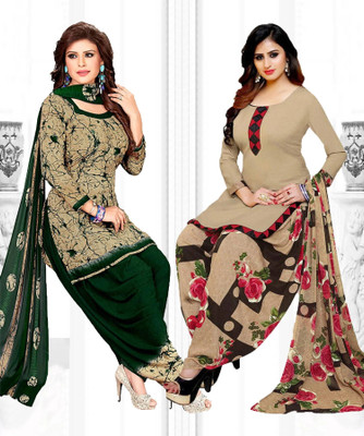 HouseOfCommon Crepe Solid, Floral Print, Printed Salwar Suit Material