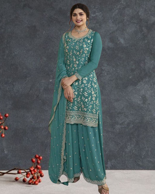 Dealbazaars Corporation Georgette Embroidered Kurta & Sharara Fabric