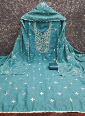 NIDHI'S FASHION Silk Blend Embroidered Salwar Suit Material