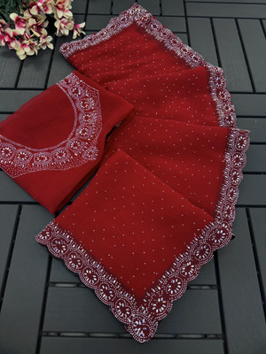 KHRITI FAB Organza Embellished Blouse Material
