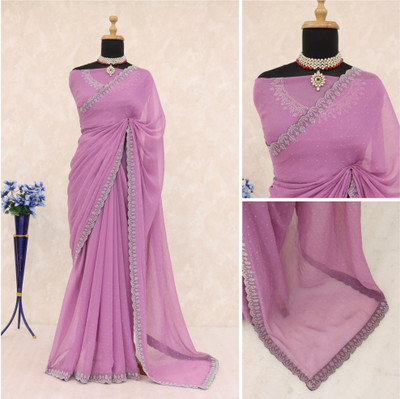 KHRITI FAB Solid/Plain, Embellished Bollywood Organza Saree(Purple)