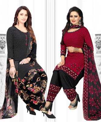 Priyashi Crepe Solid, Printed, Geometric Print Salwar Suit Material