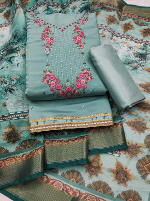 AALSHOP Pure Cotton Embroidered Salwar Suit Material