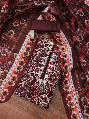 HERE&NOW Silk Blend Embroidered Salwar Suit Material
