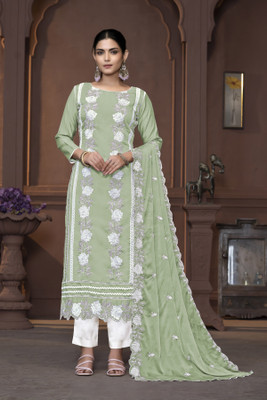 manvaa Silk Blend Embellished Salwar Suit Material