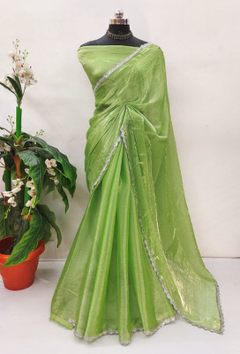greeva enterprise Embellished Bollywood Jimmy choo Saree(Light Green)
