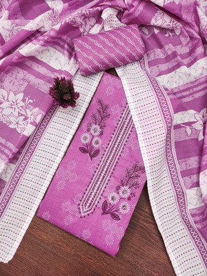 PANZORA Cotton Blend Embroidered, Printed Salwar Suit Material