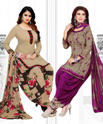 INITHI Crepe Floral Print, Geometric Print Salwar Suit Material