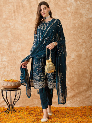 SANGARIA Georgette Embroidered Salwar Suit Material