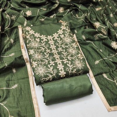 PANZORA Silk Blend Embroidered Salwar Suit Material