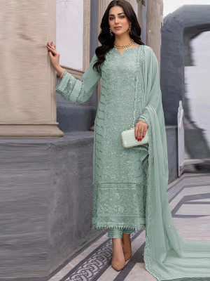 Dealbazaars Corporation Georgette Dyed, Embroidered, Embellished, Self Design Salwar Suit Material