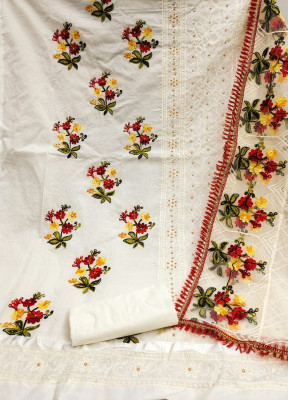 MEHZEEL FAB Cotton Blend Embroidered Salwar Suit Material