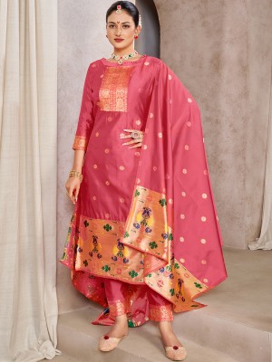 Leeza Store Silk Blend Embellished Kurta & Churidar Material