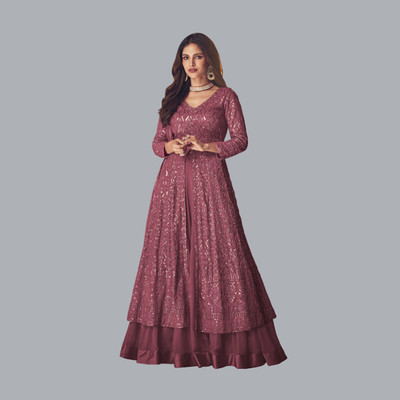 KAPANKU Georgette Embroidered Gown/Anarkali Kurta & Bottom Material