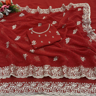 Dk Trendz Embroidered Bollywood Silk Blend Saree(Red)