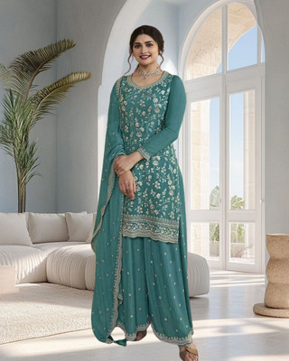 Dealbazaars Corporation Georgette Dyed, Embroidered, Embellished, Self Design Salwar Suit Material