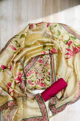 Hiti Creations Tussar Silk Embroidered Salwar Suit Material