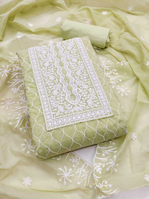 FLAPION CREATION Chanderi Embroidered Salwar Suit Material