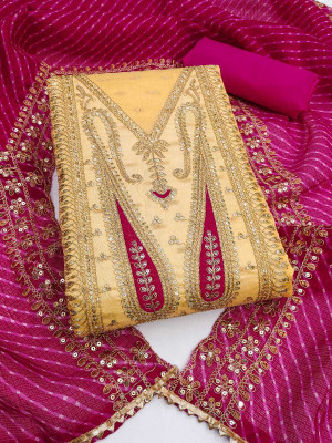 FLAPION CREATION Chanderi Embroidered Salwar Suit Material