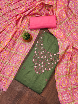 PandadiSaree Cotton Blend Embroidered Salwar Suit Material