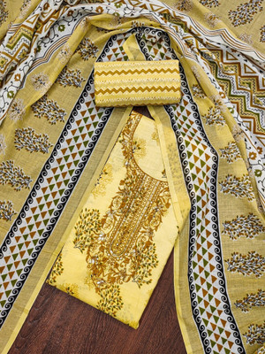 PANZORA Cotton Blend Embroidered, Floral Print Salwar Suit Material